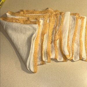 Kitchen Linens 8 Pieces EUC 16x16 Cream with Gold Trim Brand Unknown